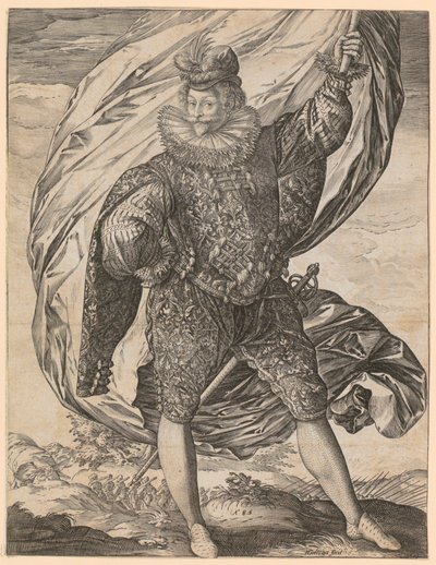 Álló zászlótartó, balra fordított fejjel alkotó: Hendrick Goltzius