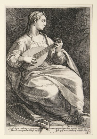 Terpsichore, az „A kilenc múzsa” című sorozat 5. táblája alkotó: Hendrick Goltzius