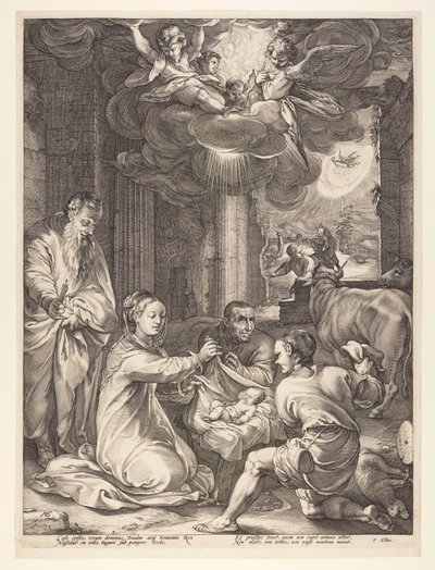A pásztorok imádása, Krisztus születése és korai élete című könyvből alkotó: Hendrick Goltzius