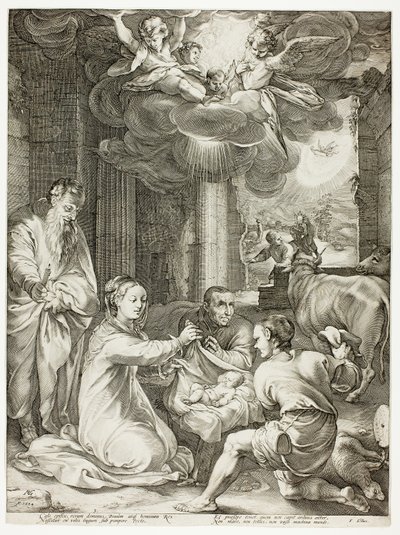 A Pásztorok imádása, harmadik tábla Krisztus születése és korai élete című könyvéből alkotó: Hendrick Goltzius