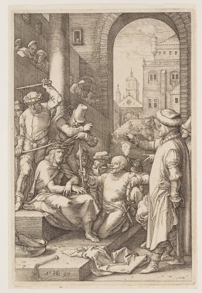 A tövissel való megkoronázás, a Passióból alkotó: Hendrick Goltzius