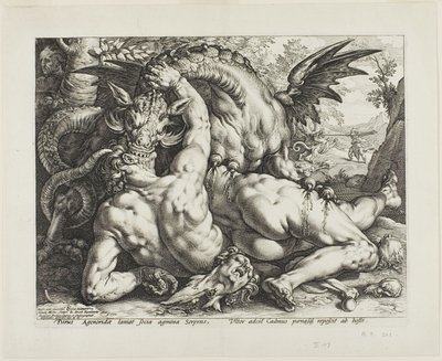 A sárkány felfalja Kadmusz társait alkotó: Hendrick Goltzius