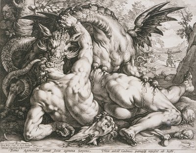 A sárkány felfalja Kadmosz társait alkotó: Hendrick Goltzius