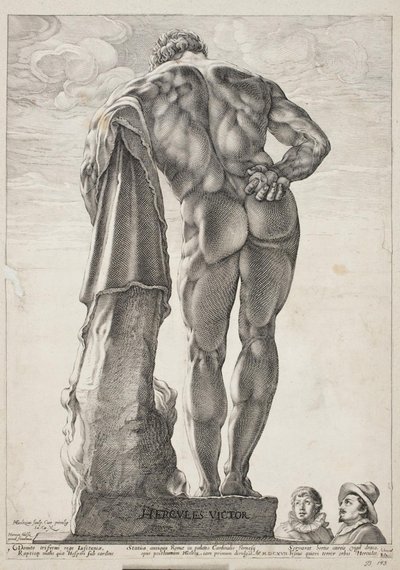 The Farnese Hercules   1273050   hu       hungarian Successfully Translated  Original: Add 15269 f.178v Cavalry setting light to buildings with flaming torches; a nun protecting her abbey from a soldier, c.1380 Translat: Add 15269 f.178v Cavalry setting li alkotó: Hendrick Goltzius