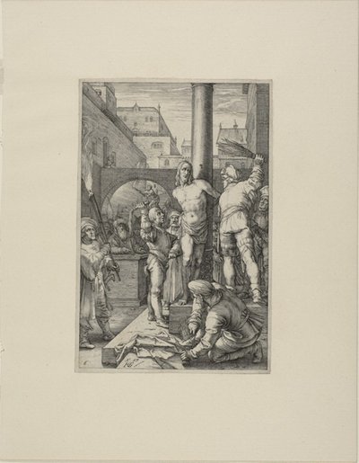 A korbácsolás, hatodik tábla Krisztus szenvedéséből alkotó: Hendrick Goltzius