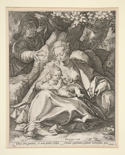 A Szent Család a cseresznyefa alatt/ Pihenjen az Egyiptomba tartó repülésen a cseresznyefa alatt alkotó: Hendrick Goltzius