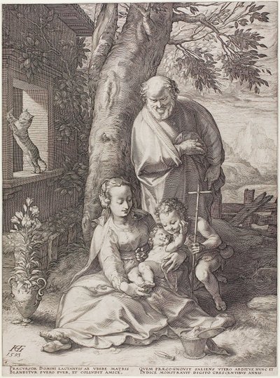 A Szent Család Keresztelő János csecsemővel, hatodik tábla Krisztus születése és korai élete című könyvből alkotó: Hendrick Goltzius