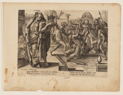 Szent Mátyás mártíromsága, A Krisztus és az apostolok mártíromsága című könyvből. alkotó: Hendrick Goltzius