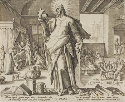 Az Istennek tartott orvos, az egyik tábla az orvosi hivatás allegóriáiból. alkotó: Hendrick Goltzius