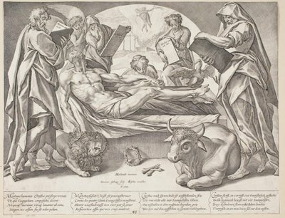A halott Krisztus és a négy evangélista alkotó: Hendrick Goltzius