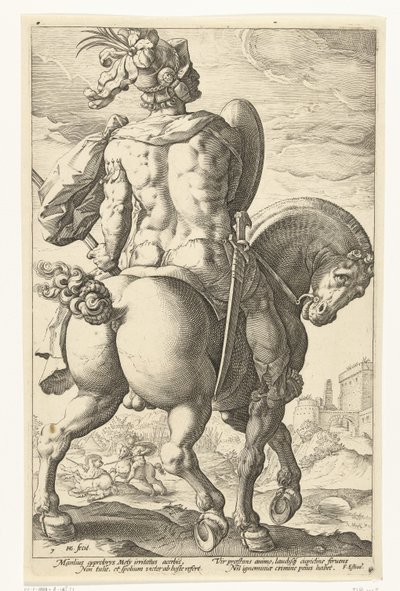 Titus Manlius lóháton A római hősök (sorozat címe) alkotó: Hendrick Goltzius