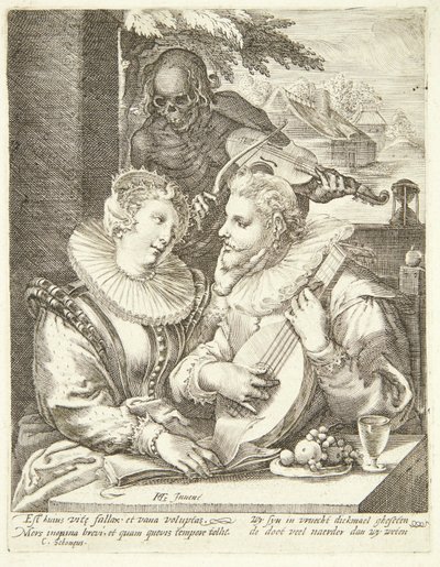 Halál által meglátogatott fiatal pár alkotó: Hendrick Goltzius