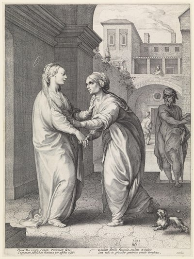 Látogatás, Mária és unokatestvére, Erzsébet alkotó: Hendrick Goltzius