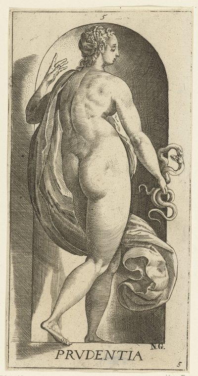 Vigyázat Prudentia (cím a tárgyon) A hét erény (sorozat címe) alkotó: Hendrick Goltzius
