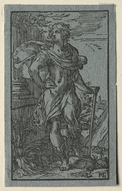 Fiatal férfi állt egy bottal alkotó: Hendrick Goltzius