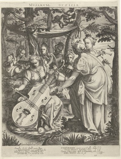 Concert van de muzen op de Parnassus A múzsák irodái (cím a tárgyon) alkotó: Hendrick Hondius (I)