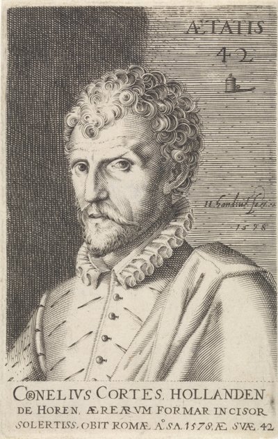 Cornelis Cort portréja Illusztris művészek (sorozat címe) alkotó: Hendrick Hondius (I)