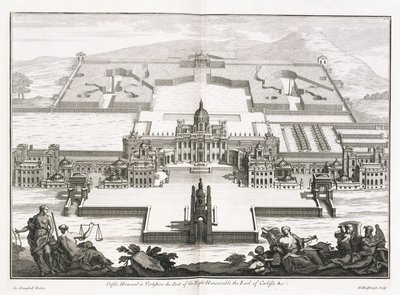 Howard kastély Yorkshire-ben, a "Vitruvius Britannicus"-ból, vagy "A brit építész, amely tartalmazza a nagy-britanniai köz- és magánépületek terveit, domborzatait és metszeteit" Colin Campbell alkotó: Hendrick Hulsberg