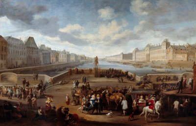 Párizs kilátása a Louvre-ral, a Henri IV hídról (Actuel Pont Neuf). Hendricks Mommers (1623-1693) festménye alkotó: Hendrick Mommers