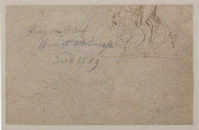 Annotáció egy későbbi kéztől. Vázlat egy kupogó alakról és egy nevelő lóról, ?, XVI alkotó: Hendrick van Cleve