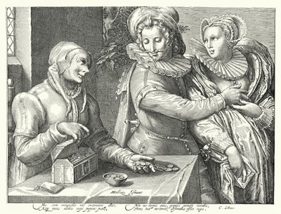 Egy fiatal férfi, aki a gazdagság helyett a szépség szerelmét választja (metszet) alkotó: Hendrik (after) Goltzius