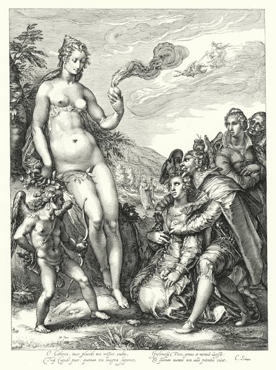 Vénusz, Ámor és a két szerelmespár (metszet) alkotó: Hendrik (after) Goltzius