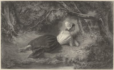 Lány feküdt a fák alatt a víz mellett alkotó: Hendrik Adriaan Christiaan Dekker