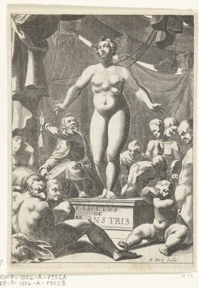 Öt keblű meztelen nő Fortunius Licetus címlapja, De Monstris, Amszterdam 1665 alkotó: Hendrik Bary