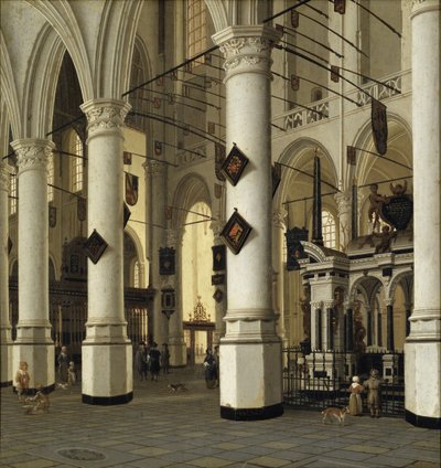Interieur de la nouvelle eglise de Delft – Nieuwe Kerk belseje, Delft, Vliet, Hendrick Cornelisz. óta (1611-1675). Olaj-fára. Mérete: 41x39 cm. Stockholmi Nemzeti Múzeum alkotó: Hendrik Cornelisz. van Vliet
