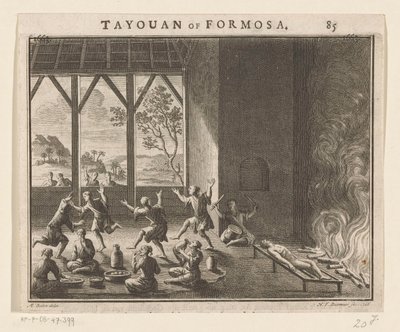 Formosa lakosainak temetési rituáléjának része Tayouan of Formosa (cím a tárgyon) alkotó: Hendrik Frans Diamaer