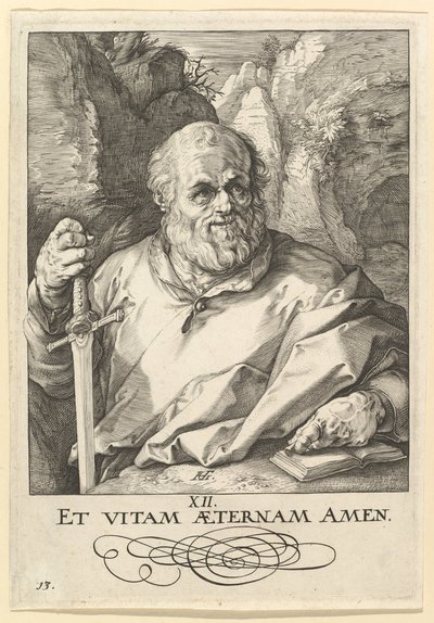 Szent Mátyás, Krisztustól, az apostoloktól és Szent Pál a hitvallással, kb. 1589. alkotó: Hendrik Goltzius