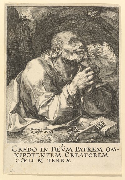 Szent Péter, Krisztustól, az apostoloktól és Szent Pál a hitvallással, 1589. alkotó: Hendrik Goltzius