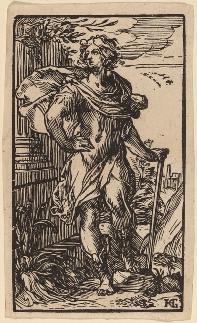 Álló fiatalember egy bottal alkotó: Hendrik Goltzius