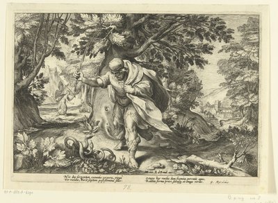 Teiresias legyőz két párosodó kígyót Ovidius Metamorphoses című művéből alkotó: Hendrik Goltzius