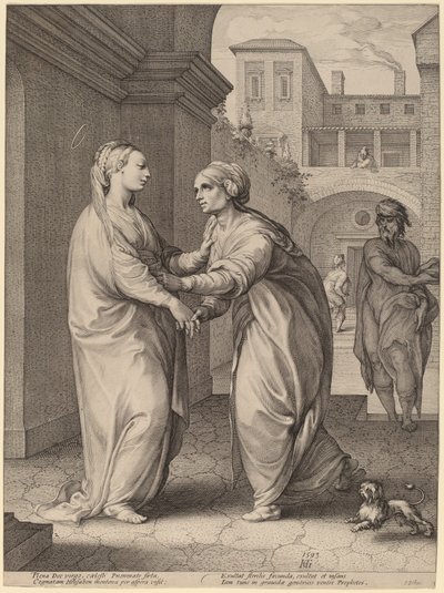 A Látogatás alkotó: Hendrik Goltzius in the style of Parmigianino