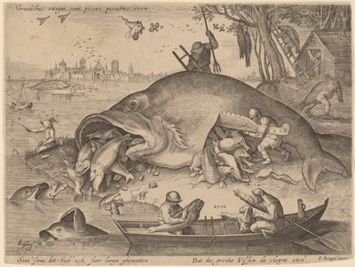 A nagy hal megeszi a kis halat alkotó: Hendrik Hondius after Pieter Bruegel the Elder