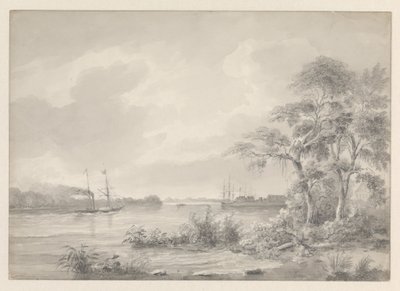 Fort Zeelandia látható, amikor felvitorlázott a Suriname folyón alkotó: Hendrik Huygens