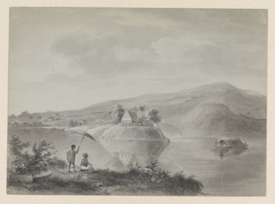 Kilátás a folyóra néhány házzal, esetleg Berg en Dalra alkotó: Hendrik Huygens