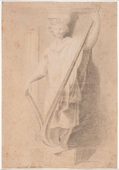 Caryatid ekével. Tanulmány egy figurának a lábazaton a "Stanza d
