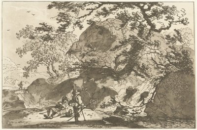 Landschap met een visser en een rustende man Tizenkét terv azoknak a használatára számolva, akik tájrajzot tanulnak (sorozat címe) alkotó: Hendrik Meijer