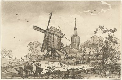 Táj szélmalommal és templommal Tizenkét terv azoknak a használatára számolva, akik tájrajzot tanulnak (sorozat címe) alkotó: Hendrik Meijer