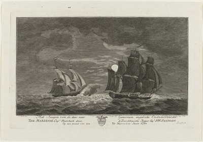Sextroh Hunts on the Marianne, 1782 Az angol balti-tengerjáró vadászata ott a genomokhoz A Marianne kapitány. Philskerk a Zierikzeesche Kaper kapitánytól. J:W:Sextroh 1782. november 20-án este (cím az objektumon) alkotó: Hendrik Roosing