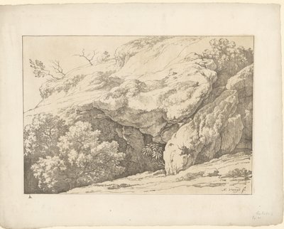 Sziklák bokrokkal Tentamina Lithographica (sorozat címe) Olasz tájak (sorozat címe) alkotó: Hendrik Voogd