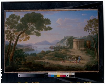 An Extensive Classical Landscape With Figures Seated Before A Tempietto alkotó: Hendrik van Lint