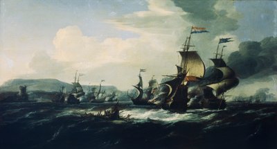 Csata a hollandok és a barbár kalózok között a partok közelében, 17. század vége (olajfestmény) alkotó: Hendrik van Minderhout