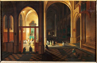 Mise egy katolikus templomban. Olaj, réz alkotó: Hendrik van Steenwyck