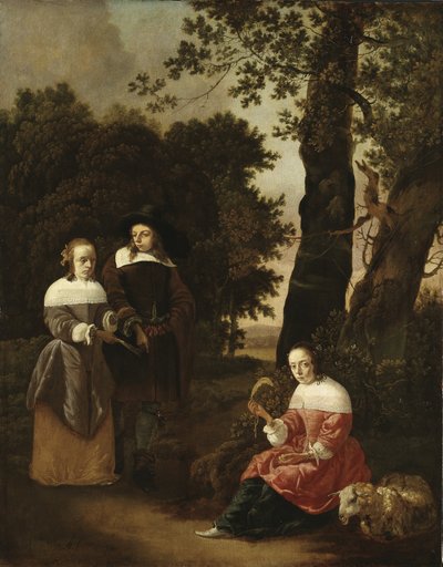 Egy pár és egy pásztorlány egy tájban, 1661 alkotó: Hendrik van der Burgh