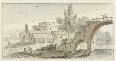 Olasz táj kőhíddal alkotó: Hendrik van der Straaten