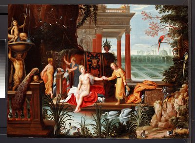 Bathsheba a medencénél kísérőivel, 1600-42 körül (olaj, panel) alkotó: Hendrik van the Elder (circle of) Balen