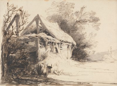 Egy régi pajta, fák és tehén alkotó: Heneage Finch fourth Earl of Aylesford